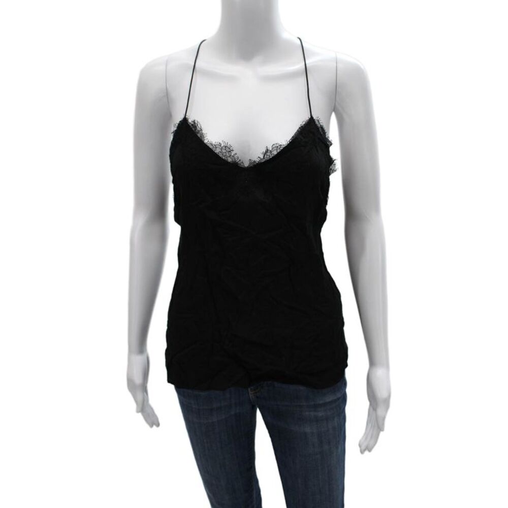 Cami Womens Silk Sleeveless Tank Black Solid Size S